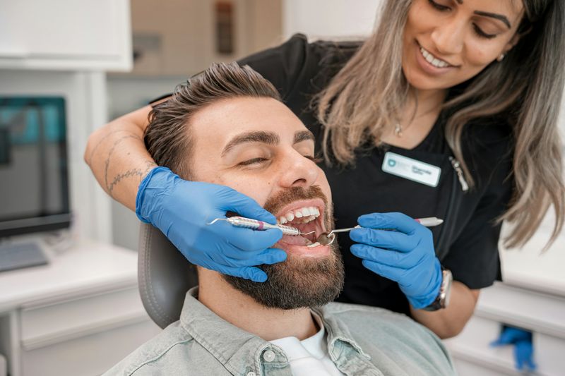 Patient relaxed in the chair during a check-up